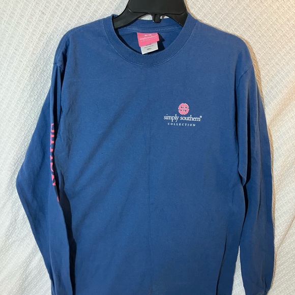 Simply Southern Navy Long Sleeve Tee with Pink Logo - Picture 1 of 4